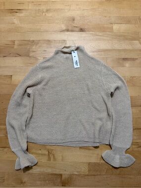 BB Dakota Cream Ruffle-Cuff Mock Neck Sweater